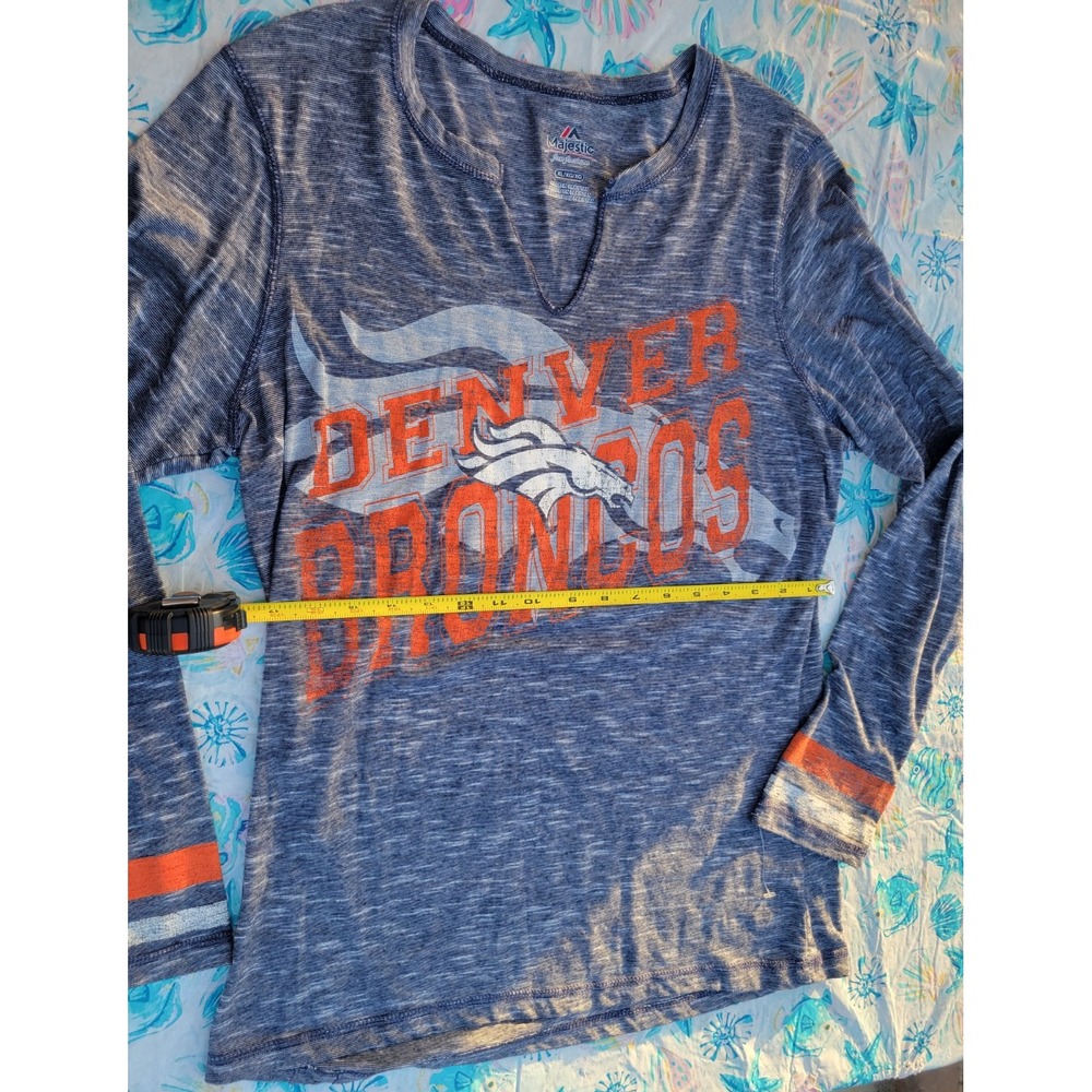 Majestic Denver Broncos Womens XL Navy Blue Space Dye Long Sleeve V-Neck Shirt - Picture 2 of 6